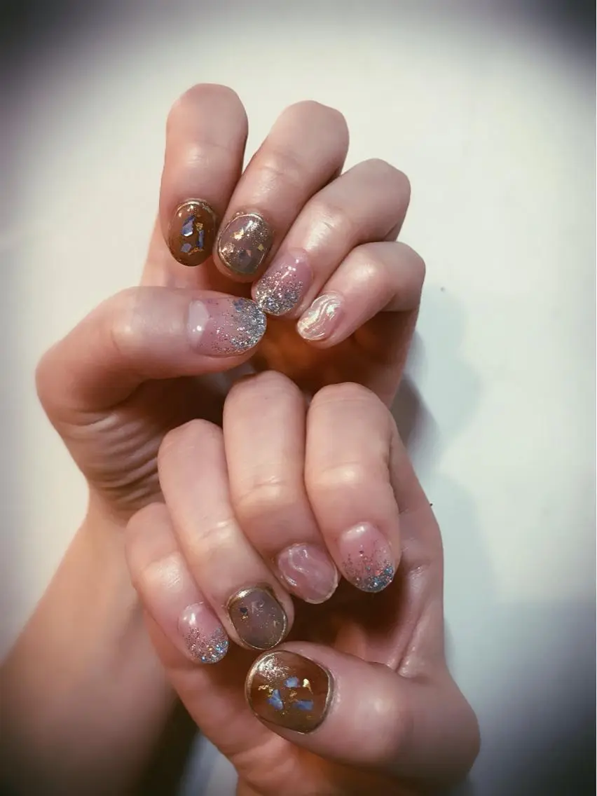 メンズ ネイル べっ甲ネイル ブルー ボルドー グラデーション ニュアンスネイル Tink 横浜のネイルデザイン