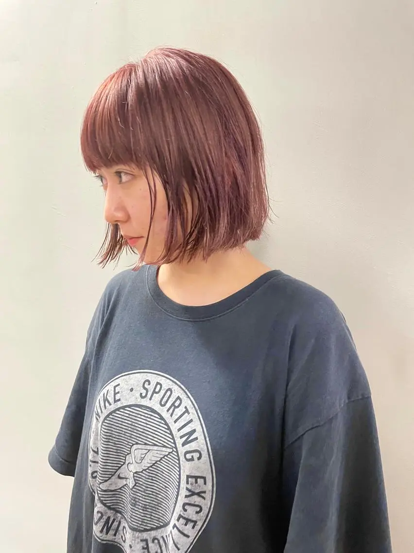 ミディアム カラー パーマ ヘアアレンジ メンズ キッズ ネイル マツエク・マツパ ピンクカラー カラーマツエク ピンク カット ヘアカラー トリートメント tatsumi/ボブ ウルフ/レイヤーのヘアスタイル