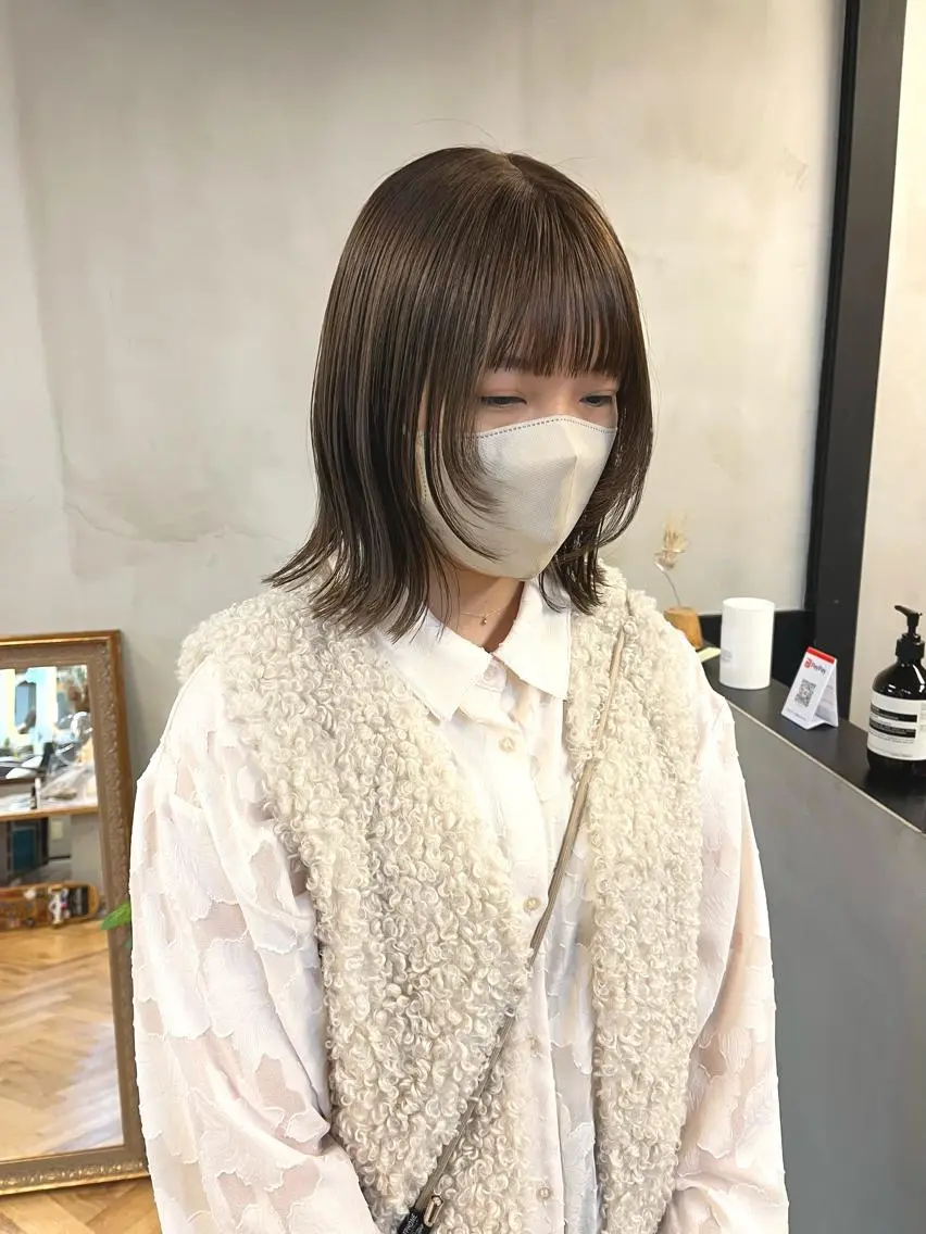 ミディアム カラー ベージュカラー ブリーチ ダブルカラー ブリーチなしカラー ボブ カット ヘアカラー トリートメント ena/ブリーチなし 透明感・レイヤー🎀のヘアスタイル