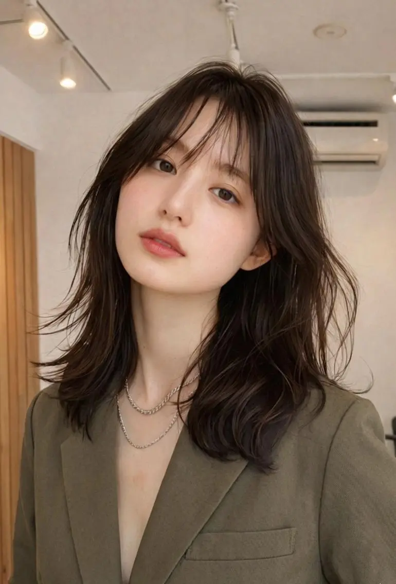 セミロング カラー カット パーマ レイヤー/パーマ 透明感カラー倉持弘人のヘアスタイル