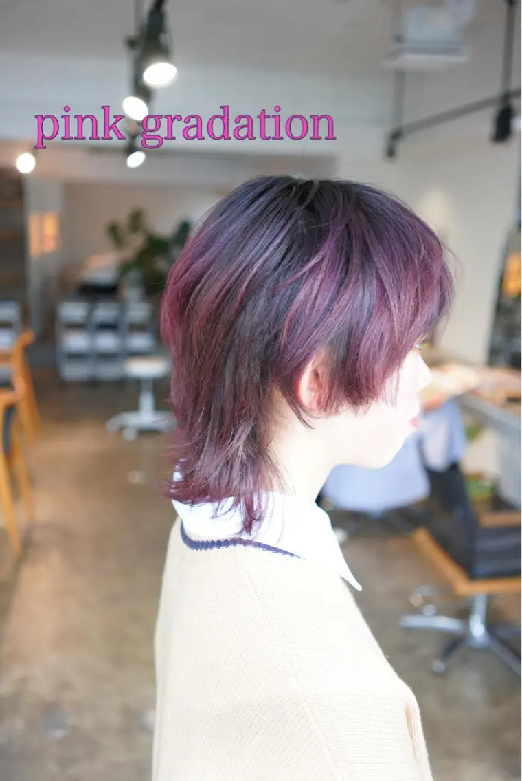 ミディアム カラー グラデーションカラー ピンクカラー ウルフカット カット ヘアカラー トリートメント ハイトーン/レイヤー /ケアブリーチ石川治のヘアスタイル