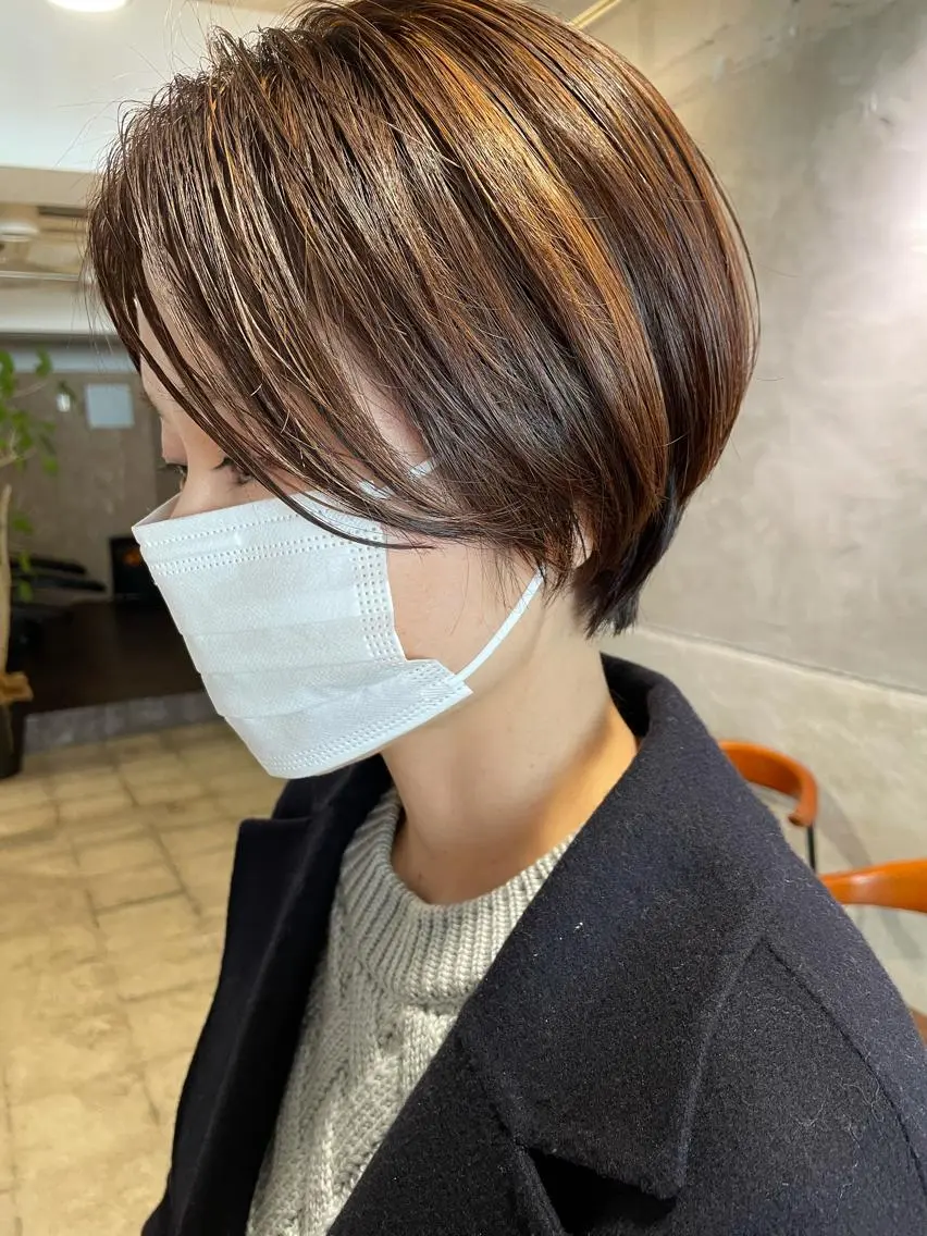 ショート ハイライト カット ヘアカラー トリートメント ayane⭐️ボブ・ ショート・パーマのヘアスタイル