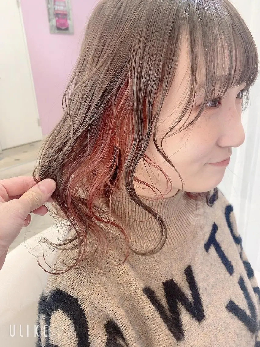 ミディアム ヘアアレンジ カラー ベージュカラー ピンクカラー ナカシマ  アユミのヘアスタイル