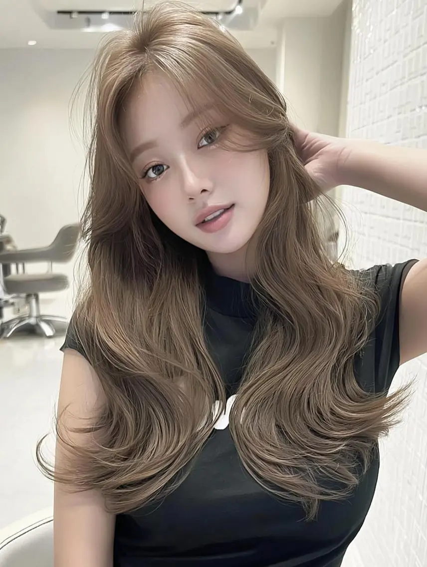 セミロング 顔周りカット 髪質改善 韓国風ヘア レイヤーカット ヘアカラー トリートメント FOCUS JAPAN4のヘアスタイル