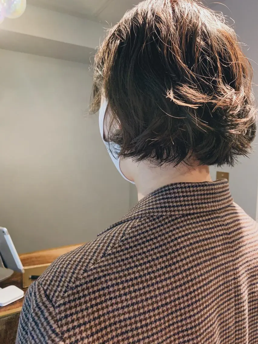 ミディアム カラー パーマ ボブパーマコテ巻き風 パーマNo1深江秀平のヘアスタイル