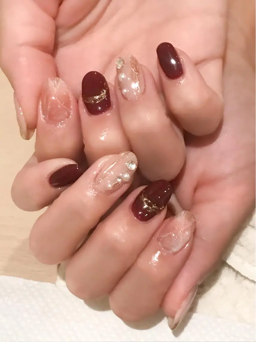 ネイル ボルドー ストーンネイル Nyanco Nailのネイルデザイン
