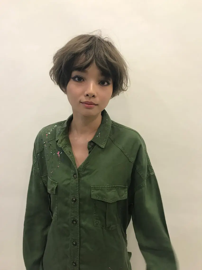ショート パーマ 暖色カラー🍊 ボブ🌿顔周りcutのヘアスタイル