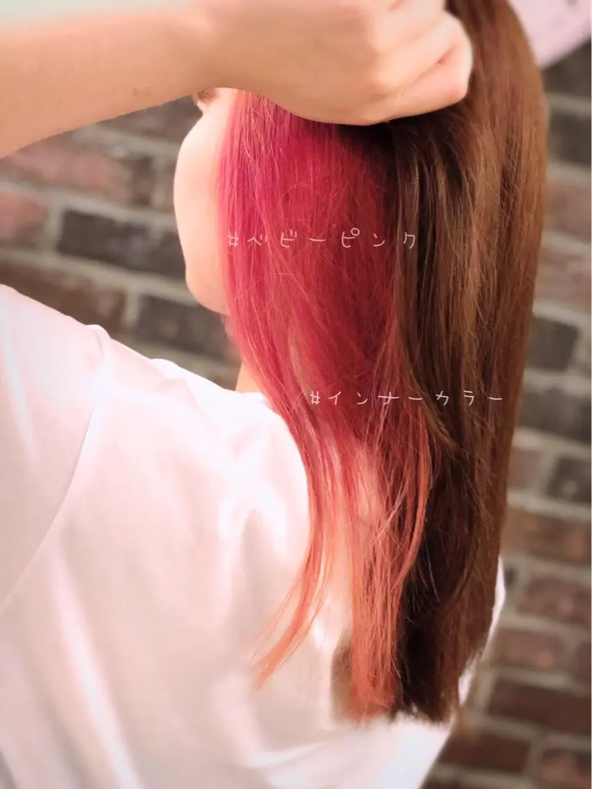 セミロング カラー ヘアアレンジ インナーカラー ピンクカラー ✖️リーアキト LEEAKITO✖️のヘアスタイル
