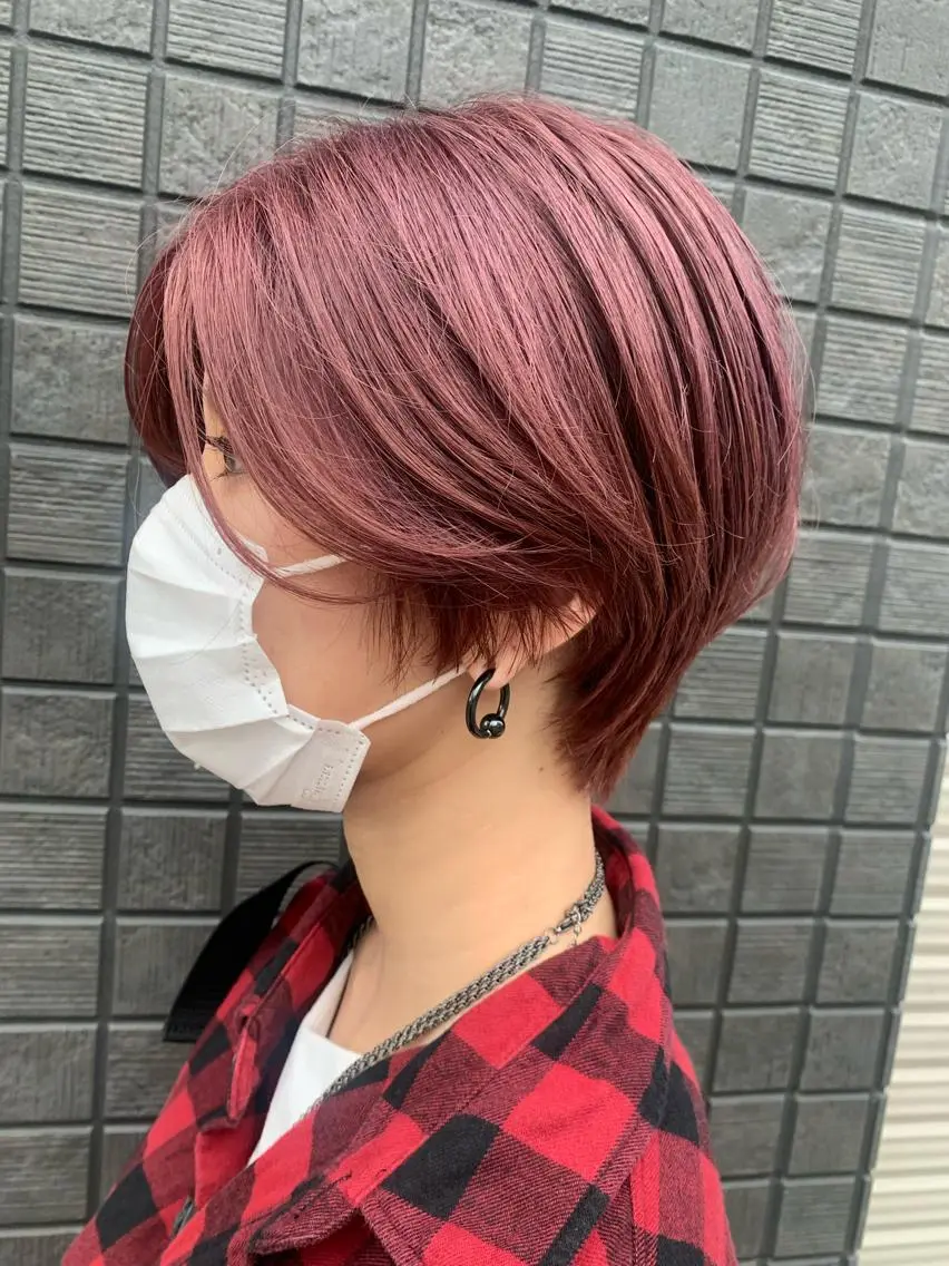 ショート カラー ブリーチ ラベンダーカラー ピンクカラー ピンクラベンダー カット ヘアカラー トリートメント hubhair レイヤー/透明感のヘアスタイル