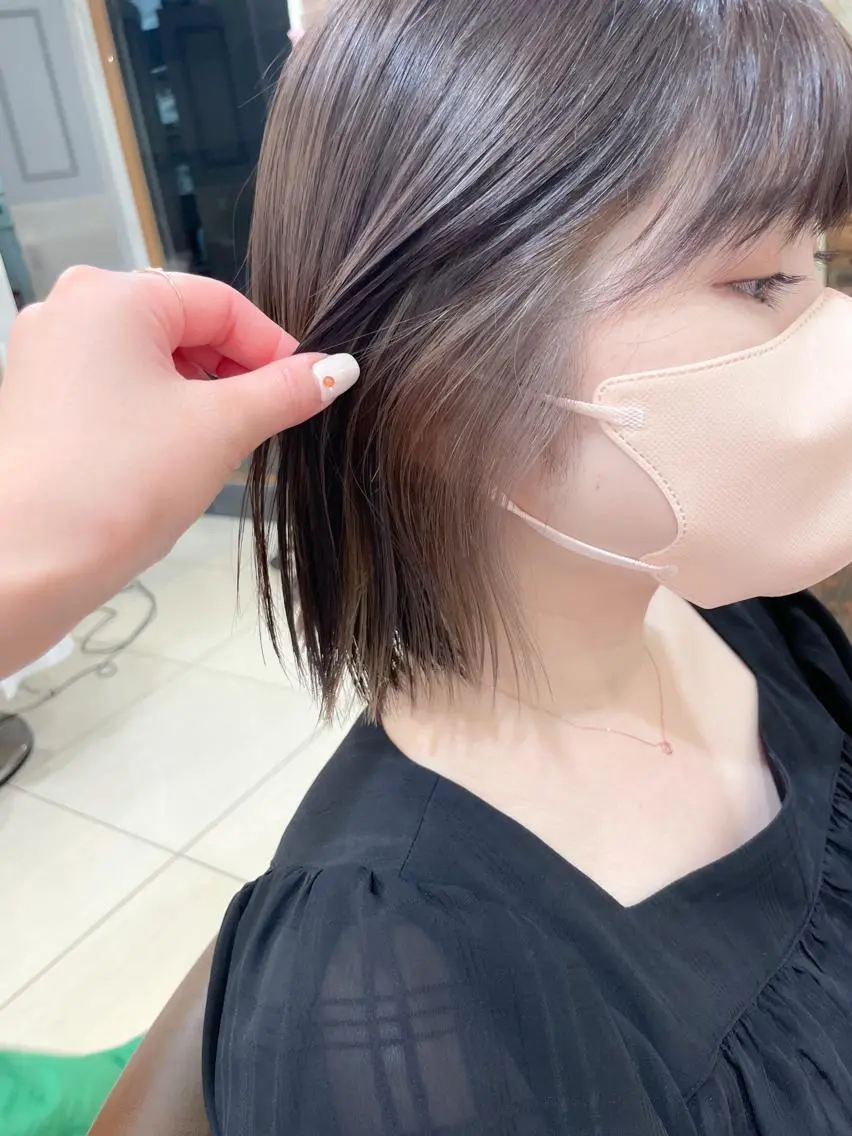ミディアム カラー グレージュ インナーカラー ボブ ヘアカラー ✨カラー支持No.1 🧸ワキ カナコ🧸のヘアスタイル