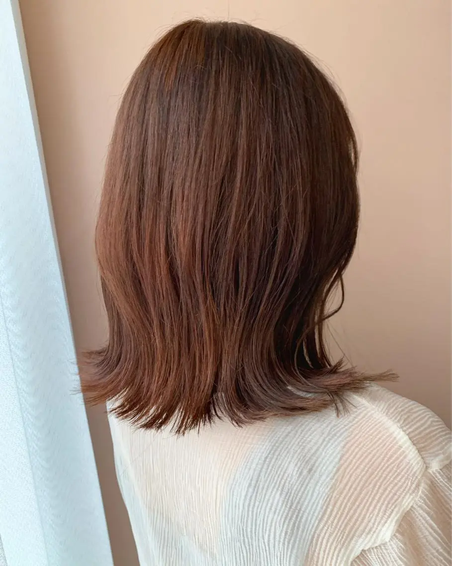 セミロング カラー ブリーチ ブラウンカラー ケアカラー ブリーチなしカラー オレンジ カット ヘアカラー トリートメント hubhair レイヤー/透明感のヘアスタイル