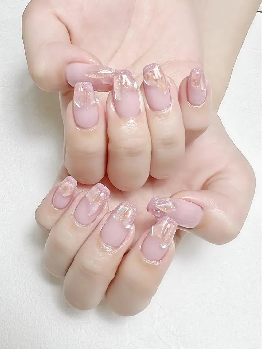 ネイル 氷ネイル・うるうるネイル キラキラネイル ワンホンネイル rouse nail RISATOのネイルデザイン