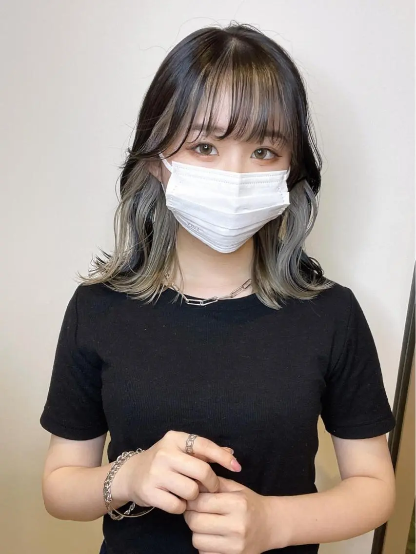 セミロング カラー ミストバング ベージュカラー ブリーチ ブルーカラー ケアブリーチ ヘアカラー トリートメント 🩵アンブレラカラー 髪質改善 丸尾】のヘアスタイル