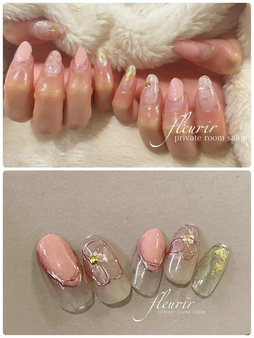 ネイル 桜ネイル フレンチネイル 春ネイル フルリール 【プライベートサロンのネイルデザイン