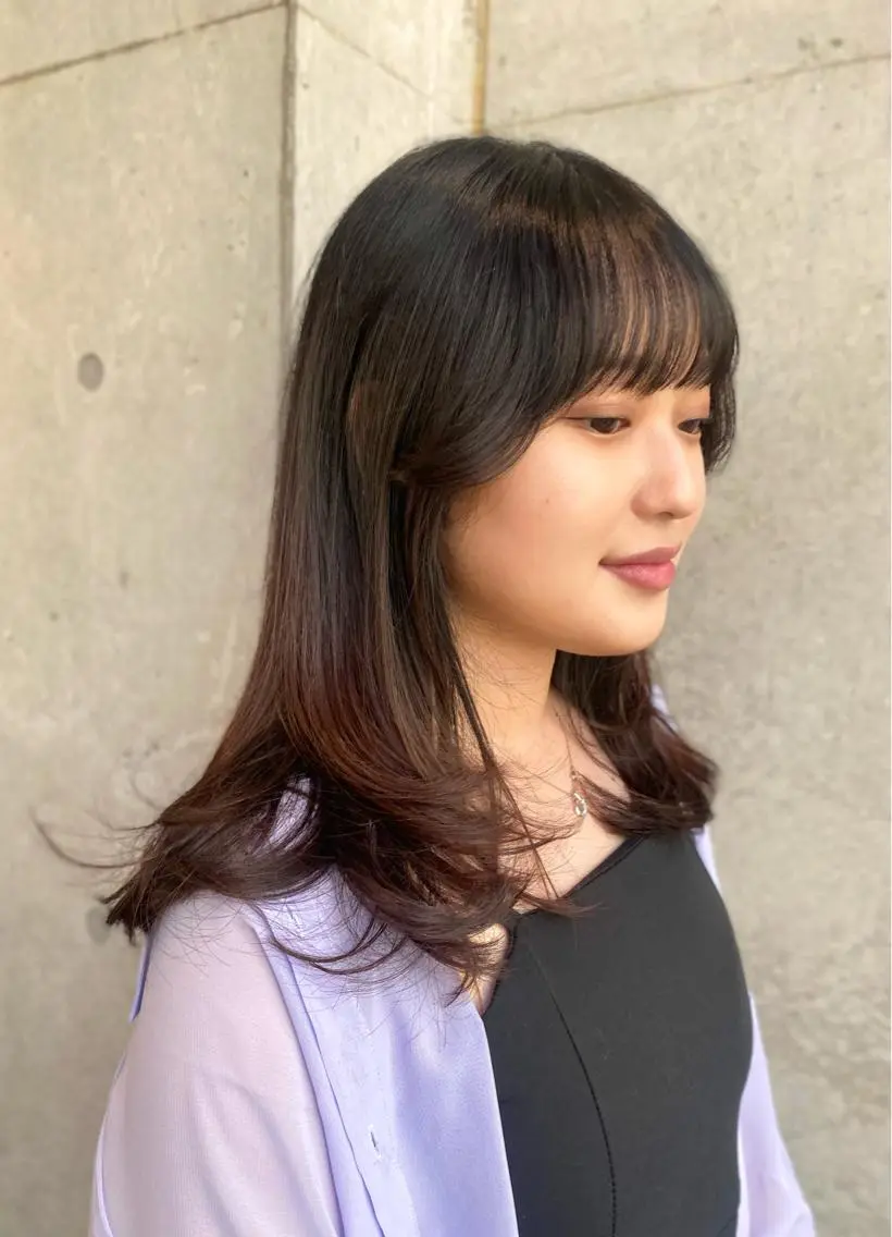 ミディアム カラー カット ヘアカラー トリートメント Saki/レイヤー/ 柔らかカラーのヘアスタイル