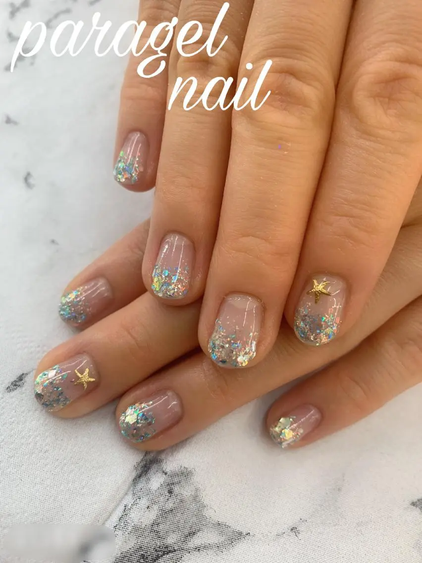 ネイル ブルー ラメ(グリッター) ラメグラデーション nail* runa🌻のネイルデザイン