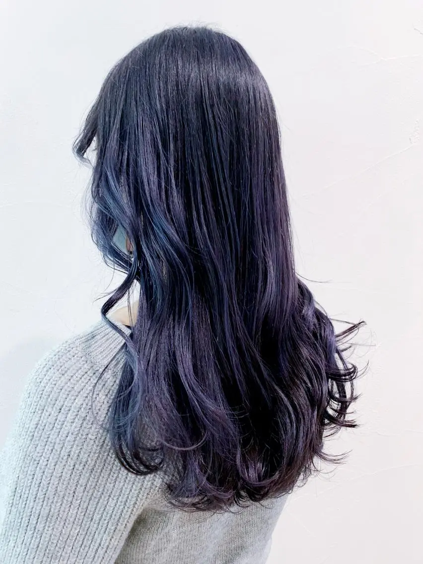 セミロング カラー パーマ ヘアアレンジ 黒髪 ネイビーカラー ITbyALBUM 浦和店のヘアスタイル