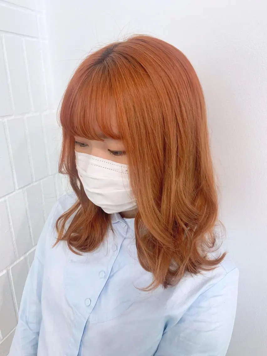 ミディアム カラー ヘアアレンジ オレンジ 🍒暖色✖️レイヤー ／Haruna🍒のヘアスタイル