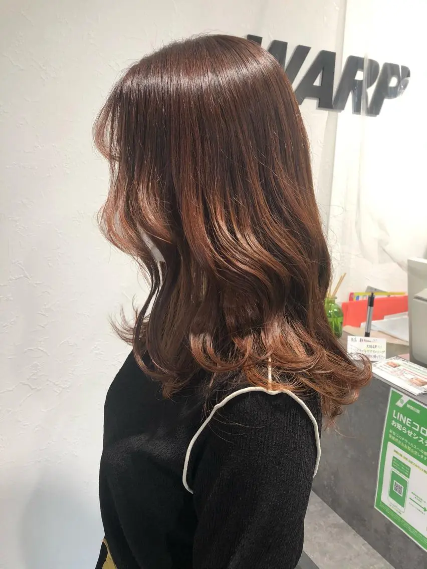 セミロング カラー ブラウンカラー オレンジ オレンジブラウン ヘアカラー トリートメント 🤍2nd🤍田所 美希のヘアスタイル