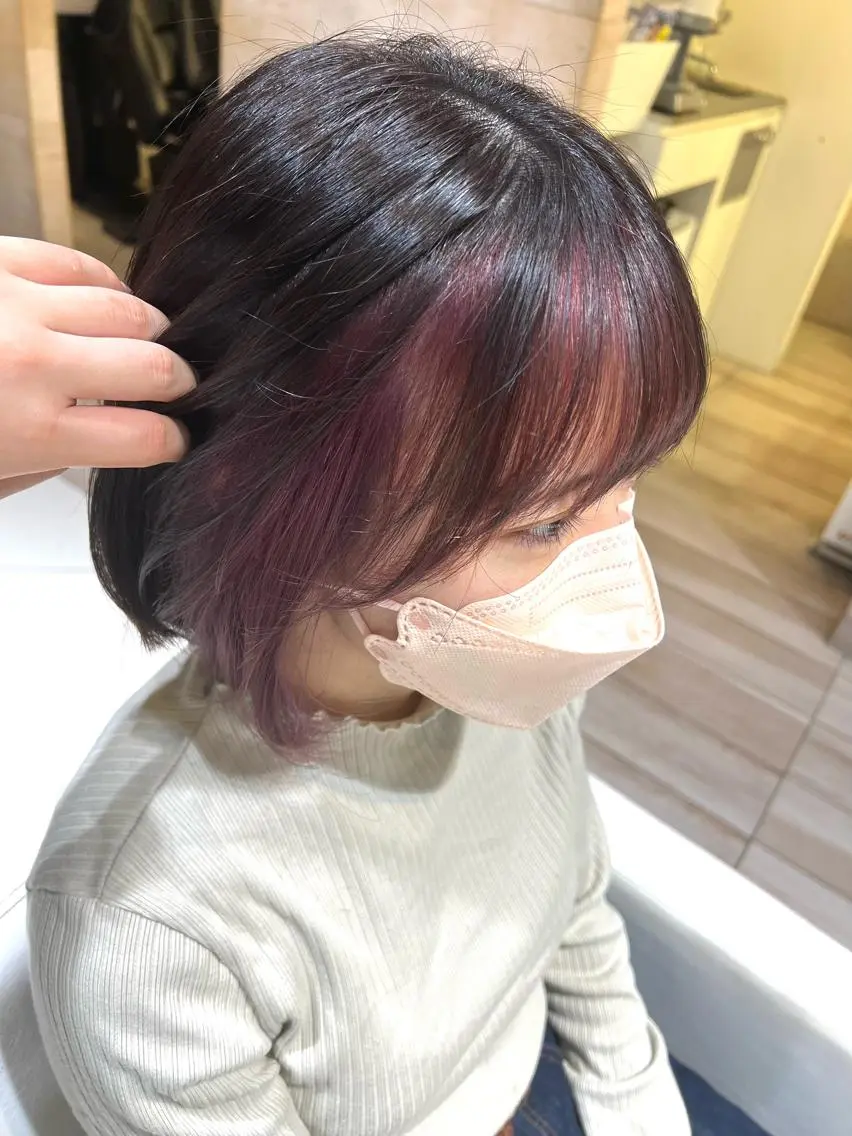 ショート カラー ミストバング ブリーチ フェイスフレーミング ラベンダーカラー ピンクカラー ✨髪質改善矯正× ブリーチ✨YU-KIのヘアスタイル