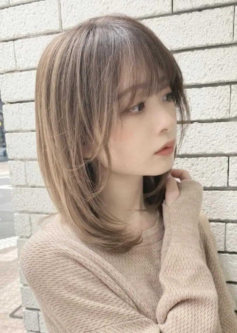 ミディアム アッシュ 縮毛矯正 ダメージレス縮毛矯正 髪質改善【美冴】のヘアスタイル