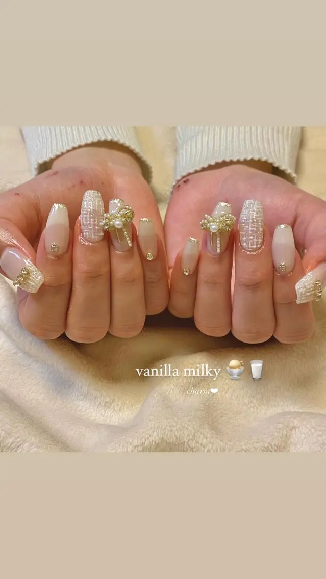 ネイル リボン ツイードネイル その他(ネイル) nail salon charmのネイルデザイン