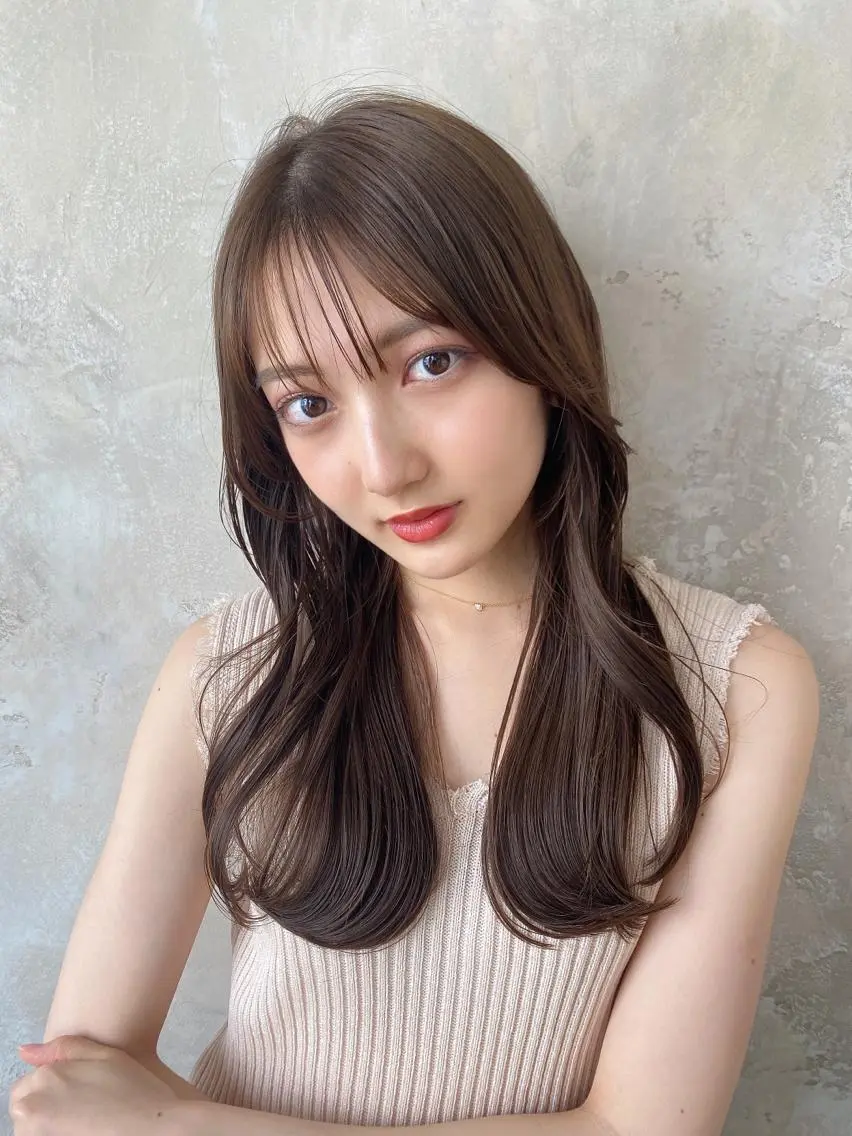 セミロング カラー ベージュカラー ブラウンカラー ブラウンベージュ くびれヘア カット ヘアカラー 顔周り/くびれヘア 韓国ヘア💕風間るなのヘアスタイル