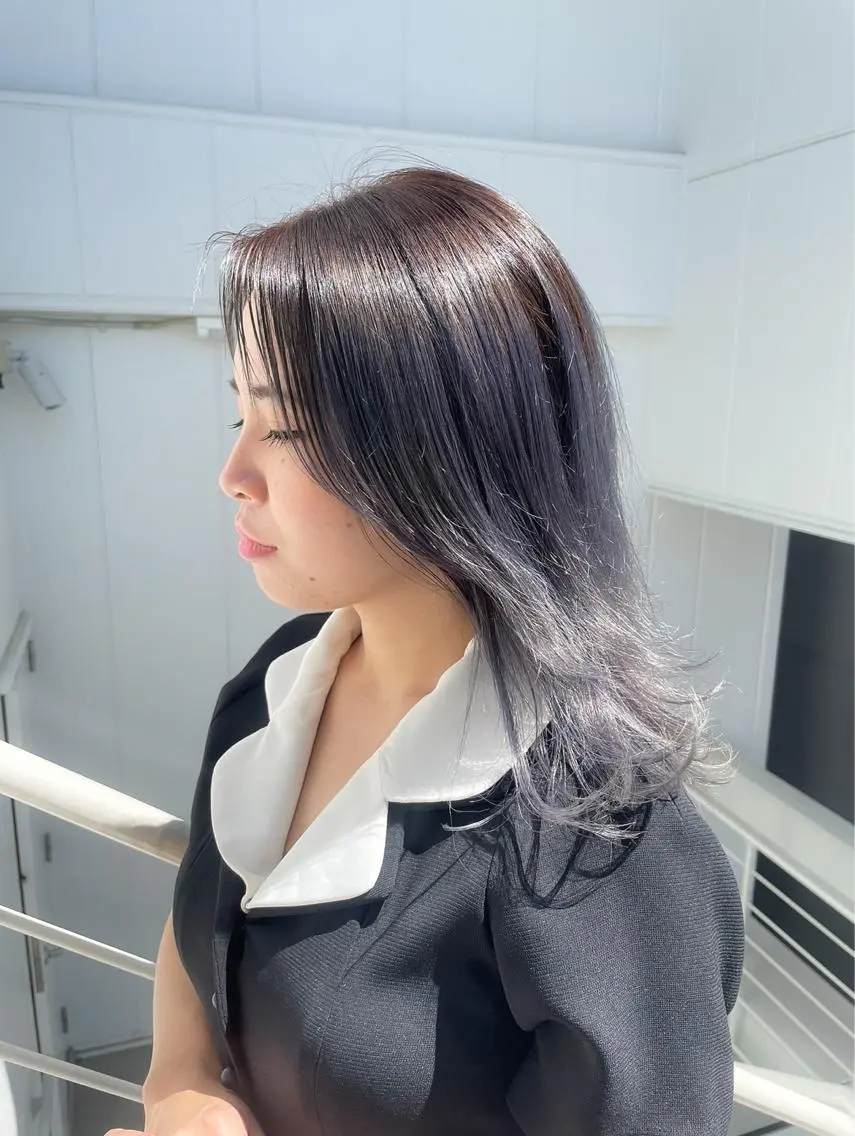 ロング ボブ デート ハイライト 髪質改善 韓国風ヘア ヘアカラー トリートメント 【20代ダメージ毛に 髪質改善】のヘアスタイル
