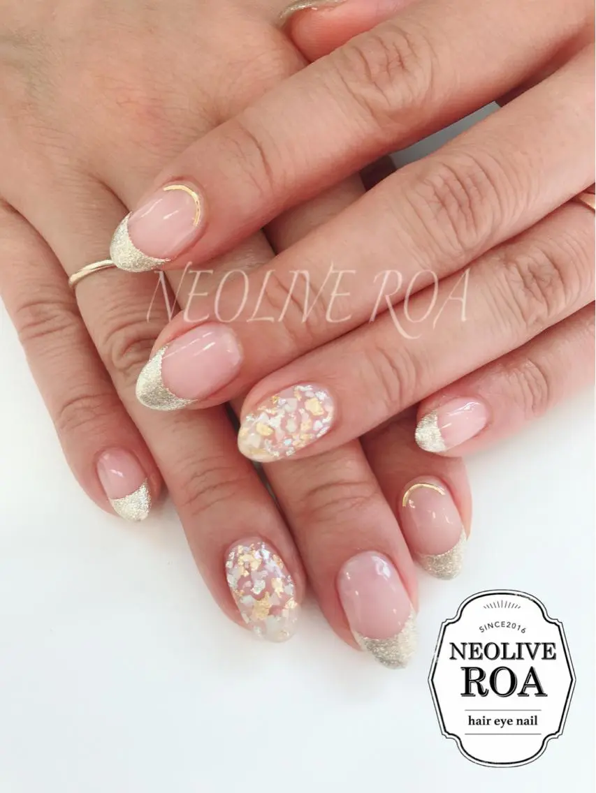 ネイル フレンチネイル キラキラネイル ラメ(グリッター) Nail by selenのネイルデザイン