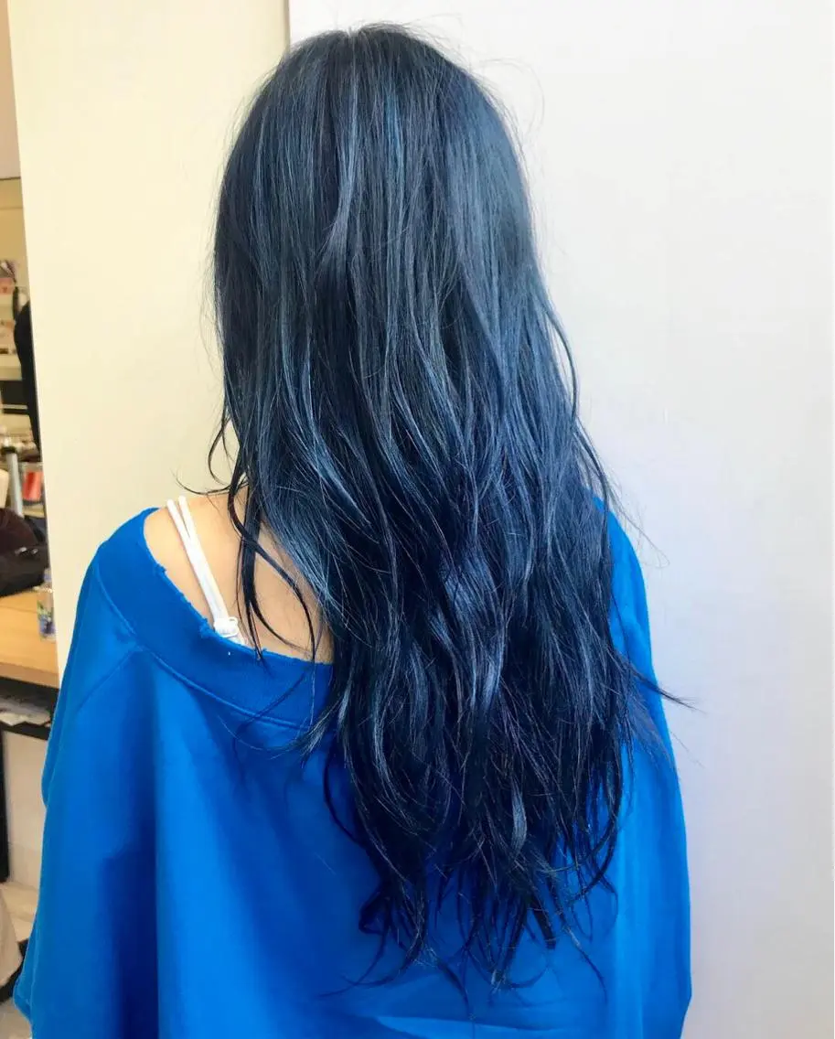 ロング カラー ブルーカラー ネイビーカラー カット ヘアカラー トリートメント インナーエクステ渋谷 🦋KAJIのヘアスタイル