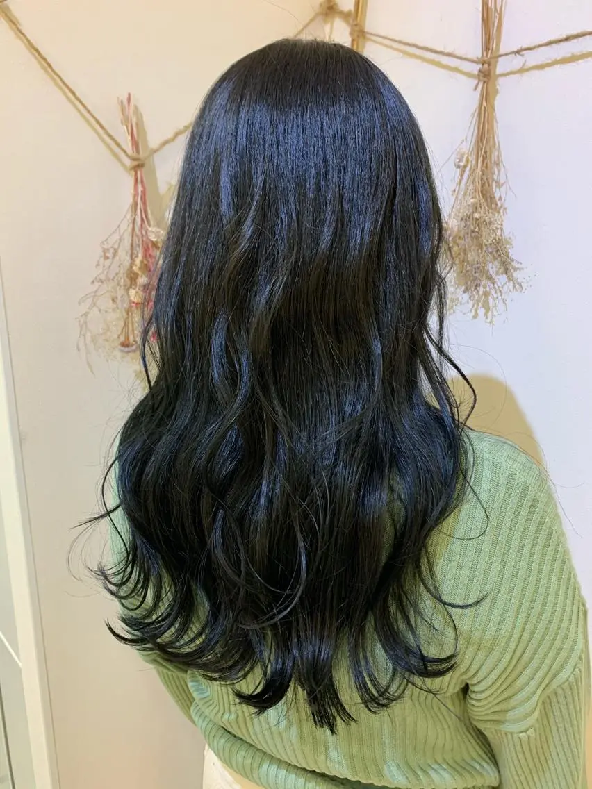 ロング カラー 黒髪 ブルーカラー ブルーブラック カット ヘッドスパ 広がり、まとまらない お悩み改善/ 中田のヘアスタイル