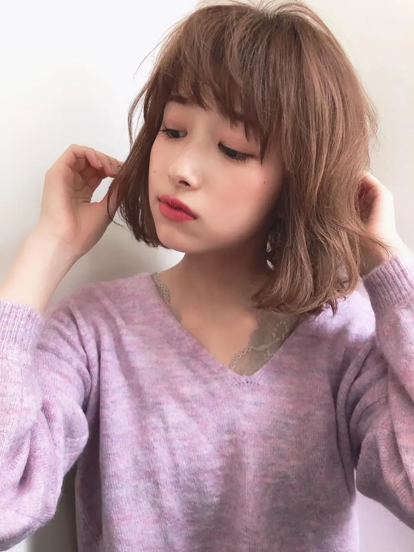 ミディアム カラー パーマ ミディアムパーマ デジタルパーマ アンブレラカラー💫 フェイスフレーミングのヘアスタイル