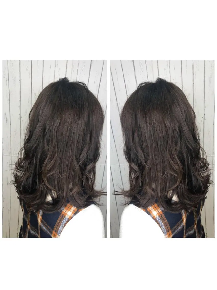 セミロング カラー アッシュ アッシュブラウン ブラウンカラー カット ヘアカラー トリートメント ナチュラルスタイル/ 透明感カラー/比嘉のヘアスタイル
