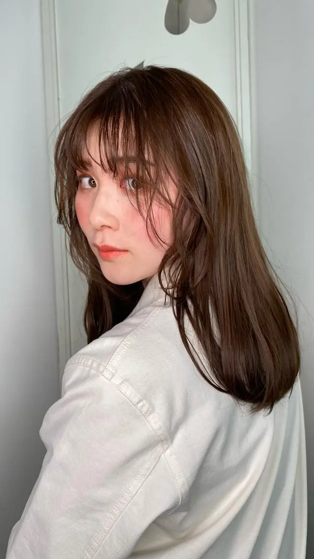 ロング カラー パーマ 顔周りカット 天使の羽バング・フェザーバング 似合わせ✨透明感🫧 佐藤優斗のヘアスタイル