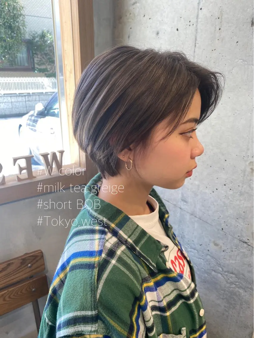 ショート カラー ショートボブ ブリーチ グレージュ ミルクティーグレージュ ボブ 竹嶌 健吾のヘアスタイル