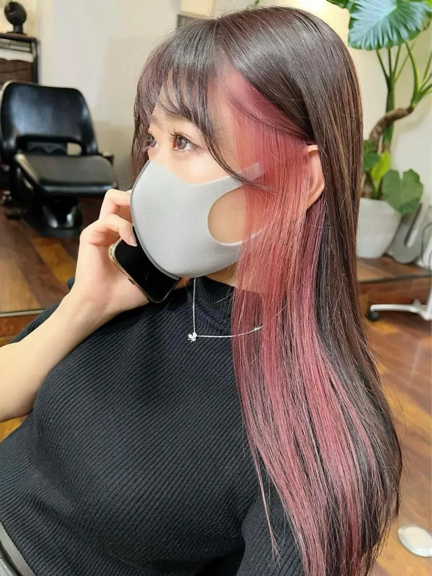 ロング カラー ブラウンカラー ピンクカラー ピンクブラウン カット ヘアカラー レイヤー / メンズ 🇰🇷 細江 美紅のヘアスタイル