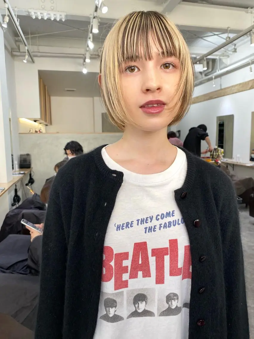 ショート カラー ブロンド カット ヘアカラー トリートメント 森貴裕/ベージュ/ パーマ/オリーブのヘアスタイル
