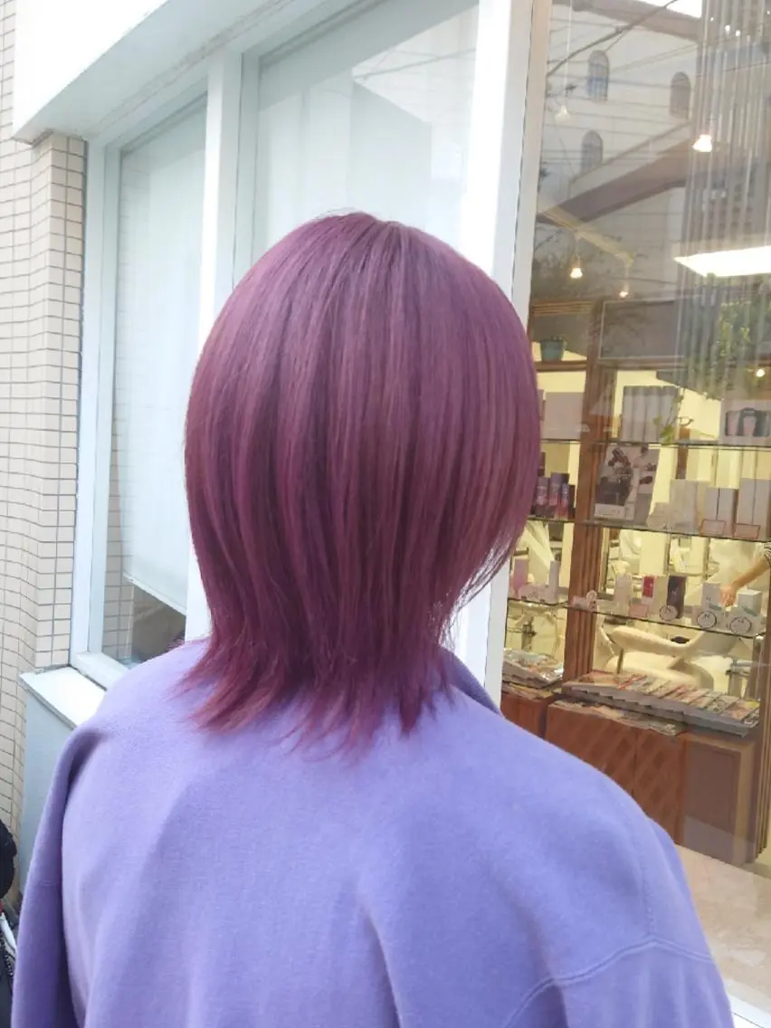ミディアム カラー ピンクカラー ピンクパープル パープルカラー nagane sayakaのヘアスタイル