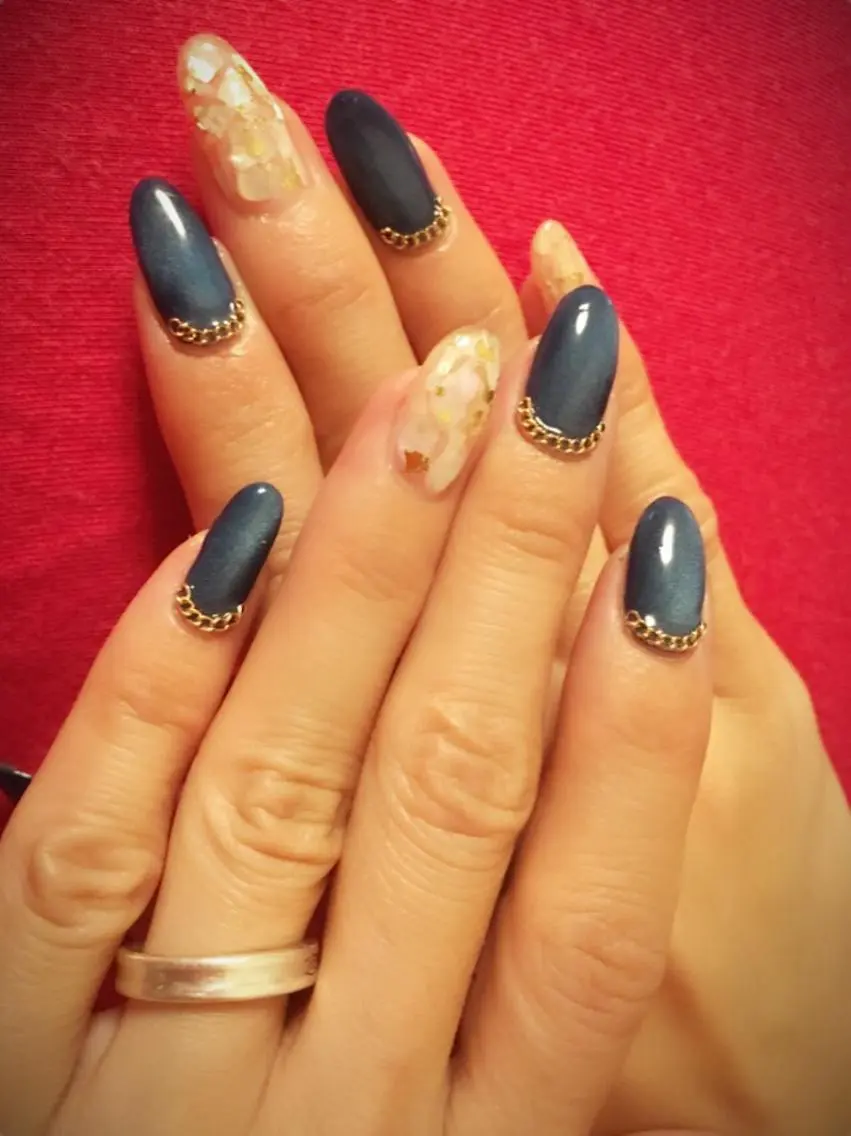 ネイル ブルー ジェルネイル マグネットネイル 赤色 Era nailのネイルデザイン