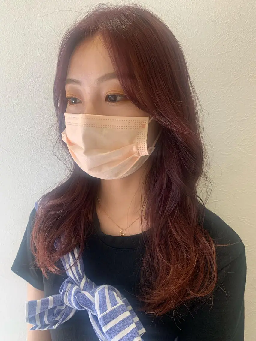 ロング カラー ブリーチ ピンクカラー カット ヘアカラー トリートメント hubhair レイヤー/透明感のヘアスタイル