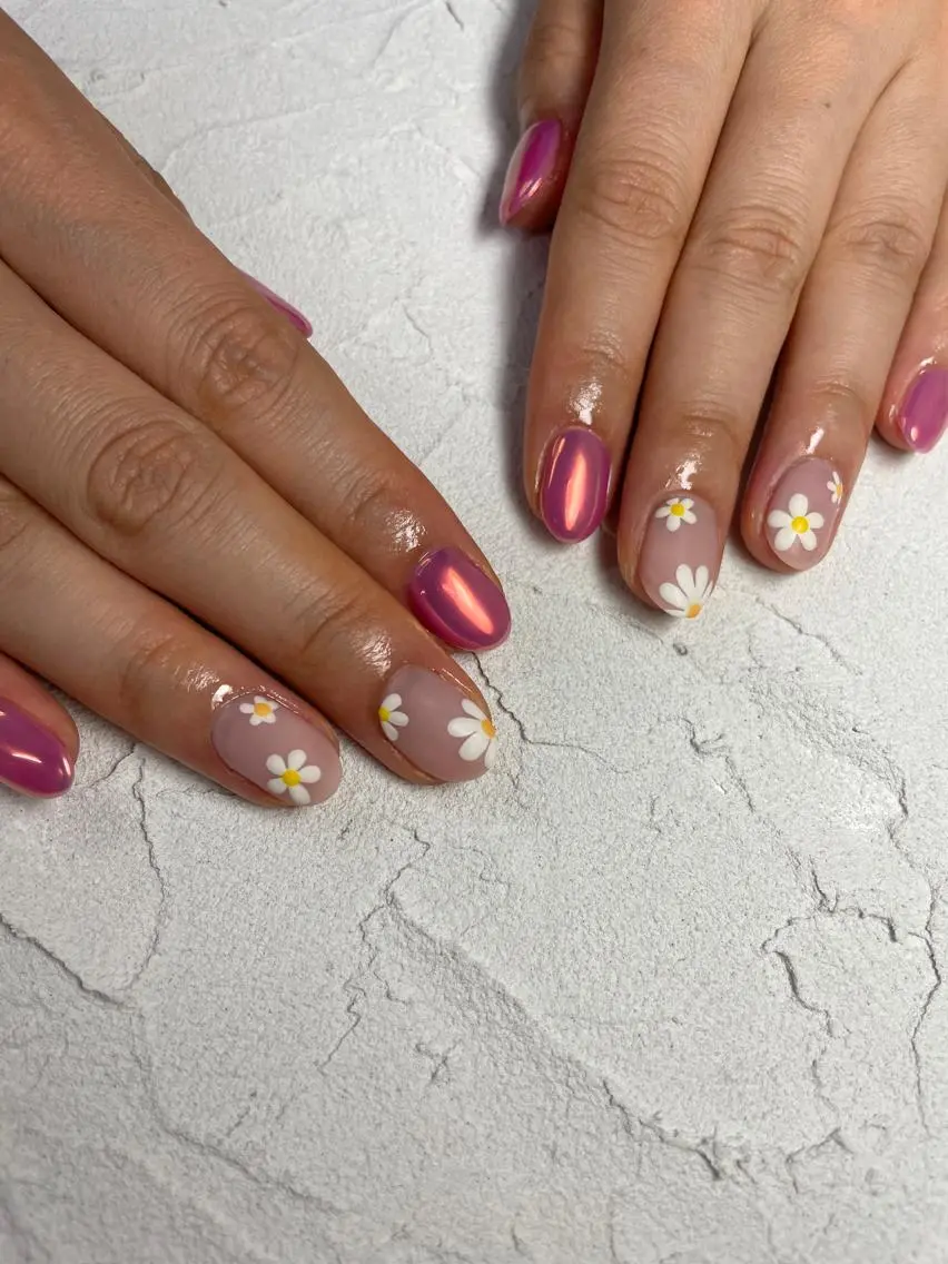 ネイル オーロラネイル 韓国ネイル ミラーネイル ピンク 夏ネイル Nail salon Euphoriaのネイルデザイン