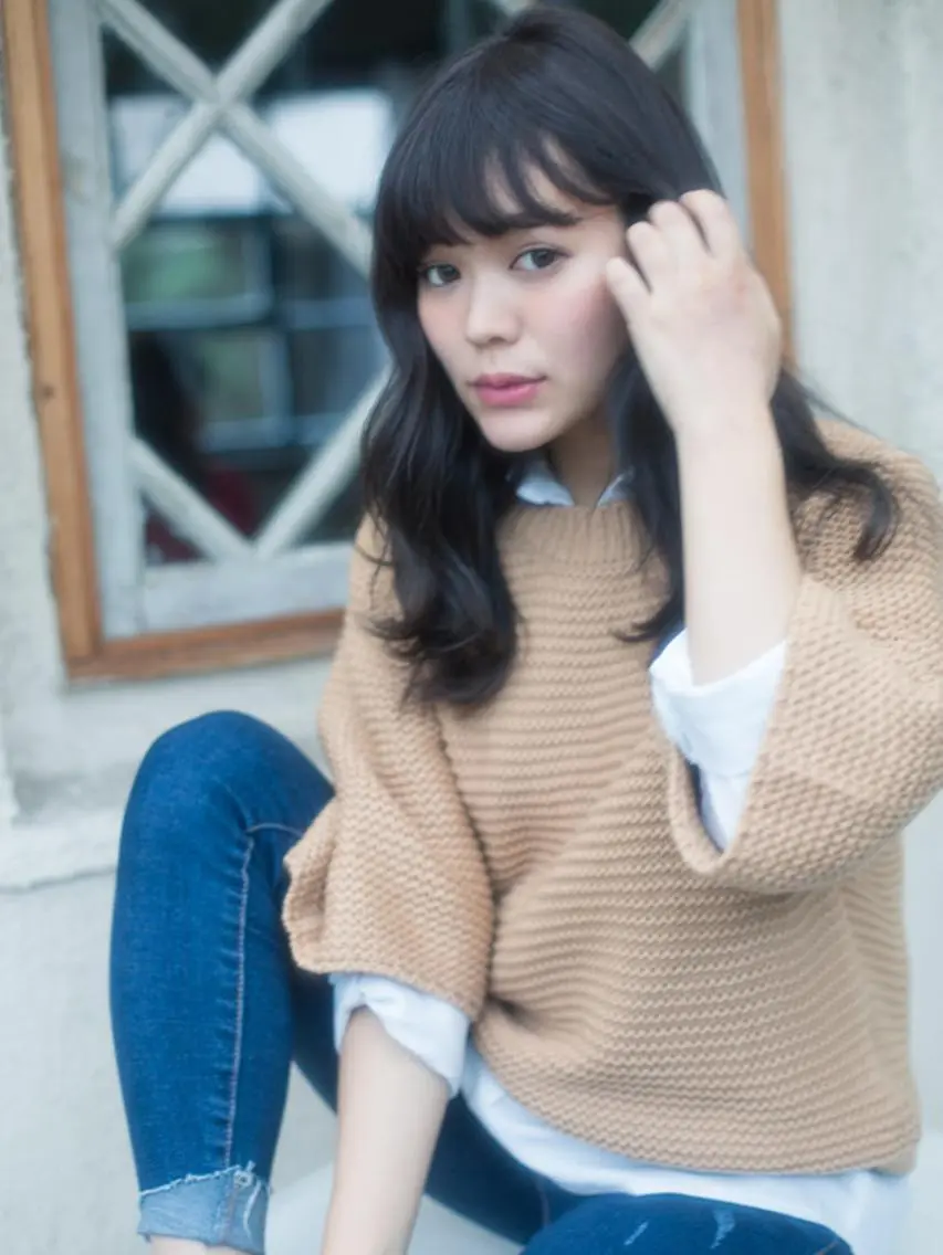 ロング レイヤーカット ワイドバング ヘアカラー トリートメント 福島 浩司のヘアスタイル