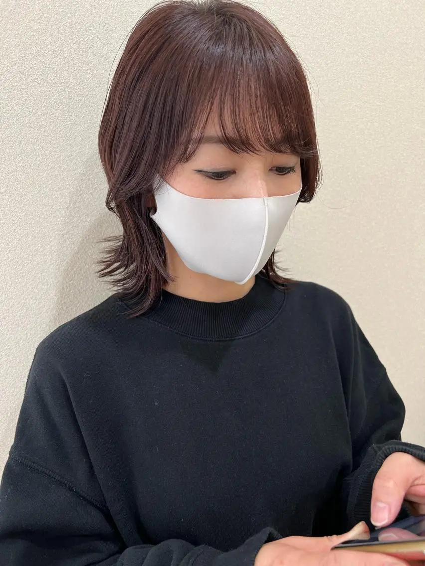 ミディアム カラー ボブ くびれヘア 外国人対応 佐久間のヘアスタイル
