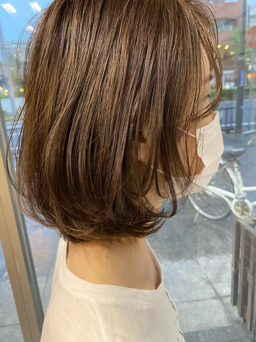 ミディアム カラー ボブ カット ヘアカラー トリートメント 日比 貴大/ minim hairのヘアスタイル