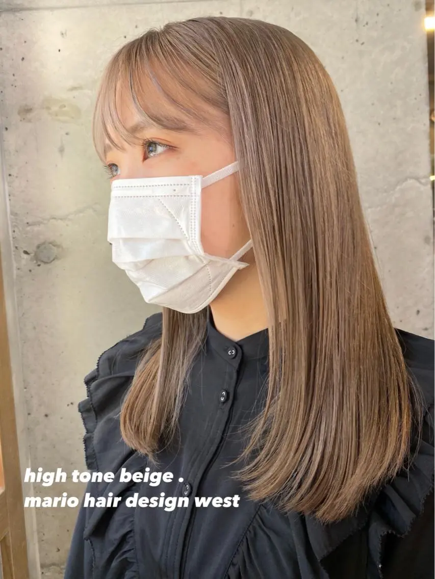 セミロング カラー アッシュ ベージュカラー ブリーチ ケアブリーチ ハイトーンカラー 竹嶌 健吾のヘアスタイル