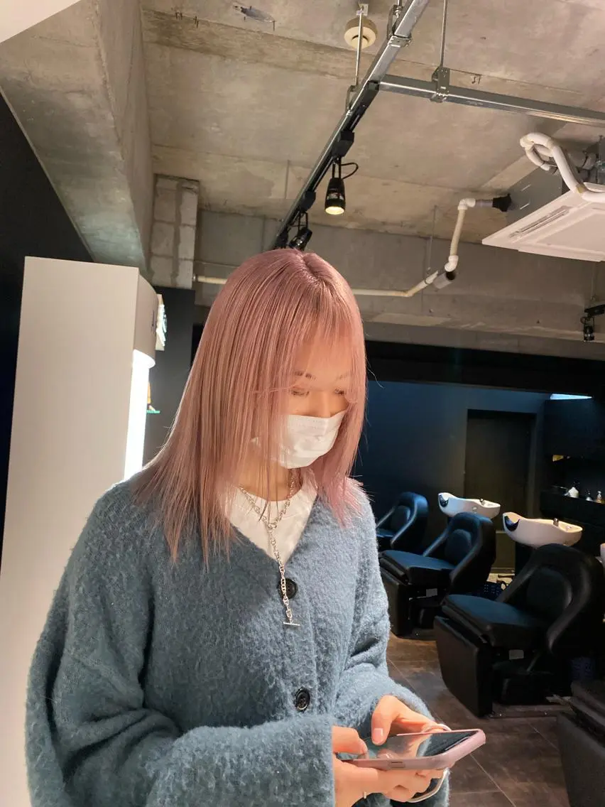 ミディアム カラー ラベンダーカラー ピンクカラー ピンクラベンダー ホワイトピンク esu 天満のヘアスタイル