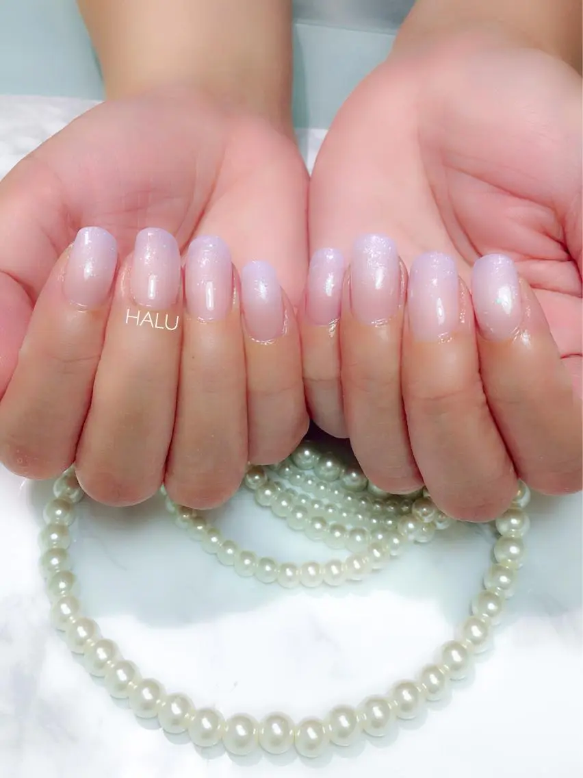 ネイル クリアネイル グラデーション ラメ(グリッター) オフィスネイル HALU ハルのネイルデザイン