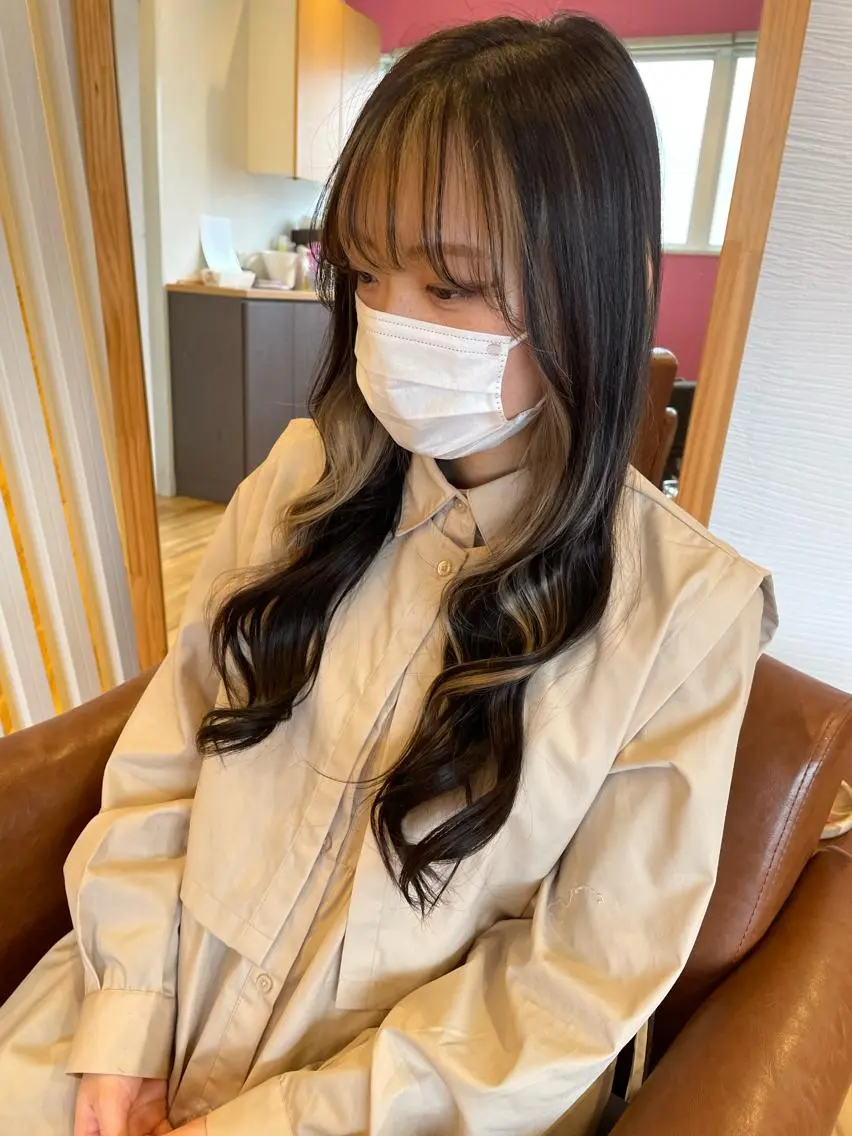 ロング カラー ミストバング ブラウンカラー ダークブラウン  フェイスフレーミング ヘアカラー 北九州美容室 🕊️わかな✂︎のヘアスタイル