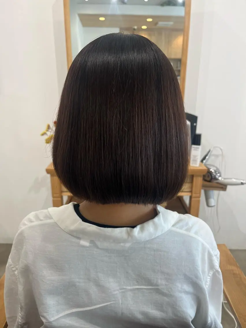 ミディアム カラー パーマ ボブ 縮毛矯正 縮毛矯正 トリートメント 三島 有佳里のヘアスタイル