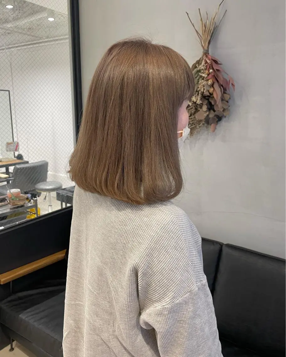 ミディアム カット ヘアカラー トリートメント 暖色カラー🍊 ボブ🌿顔周りcutのヘアスタイル